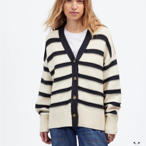 Madewell Oversized Cotton Cardigan in Stripe - Picture 1 of 7